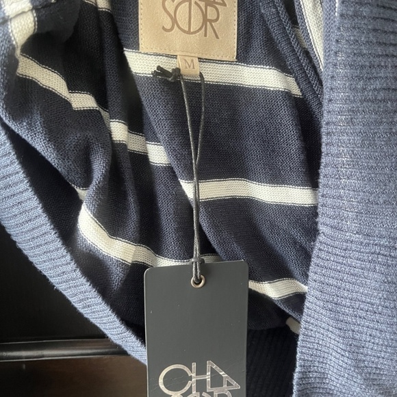 NWT Chaser L/S Wrap Back Linen Sweater, Twilight Stripe, Medium - Picture 2 of 7